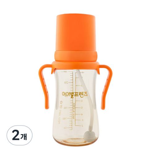 아이별프렌즈 PESU 빨대컵 300ml, 오렌지, 2개
