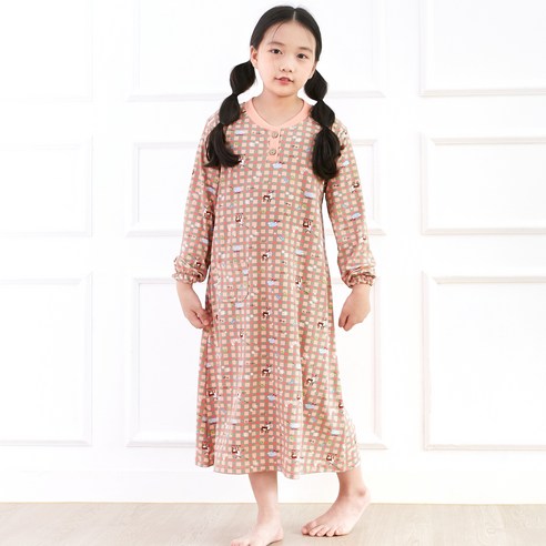 여아용 체크쥬쥬 원피스 잠옷