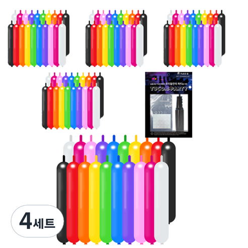 투코비 260 캔디칼라 요술풍선 100p + 손펌프 + 고정테이프 세트, 혼합색상, 4세트