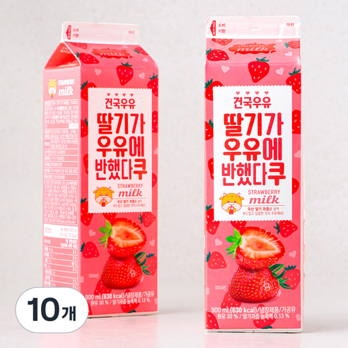 건국유업 딸기가 우유에 반했다쿠, 900ml, 10개