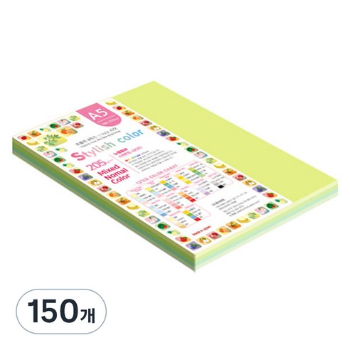 종이문화 스타일리쉬 두꺼운 혼합색지 05 SN Green Tone 205g, 150개, A5