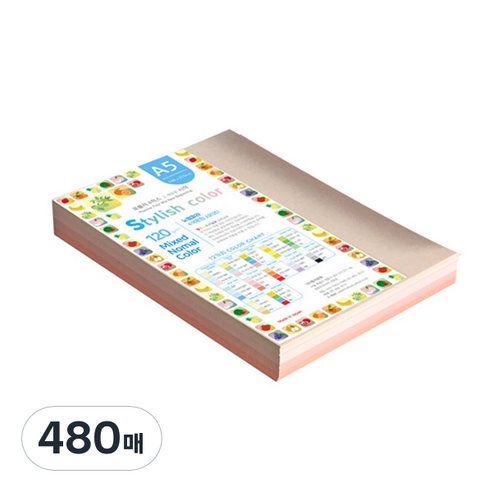 종이문화 스타일리쉬 시즌칼라 색지 혼합 341 SN-Pink Tone 120g, A5, 480매