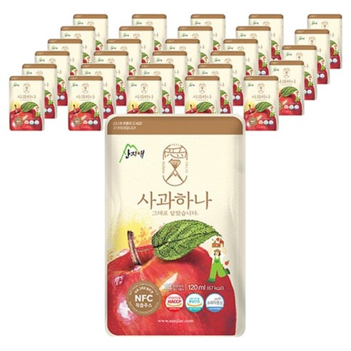 산지애 사과하나 원액주스 실속팩, 120ml, 30개