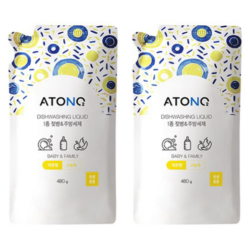 아토엔오투 1종 젖병 & 주방세제 리필 레몬향, 480g, 2개