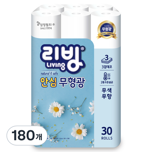 리빙티슈 3겹 안심 롤화장지 25m, 30개입, 6개