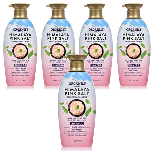 오가니스트 엘라스틴 히말라야 핑크솔트 스케일링 두피샴푸 그린플로럴향, 500ml, 5개