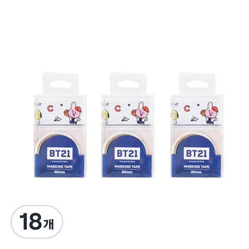라인프렌즈 BT21 마스킹테이프 30mm, 화이트, 18개
