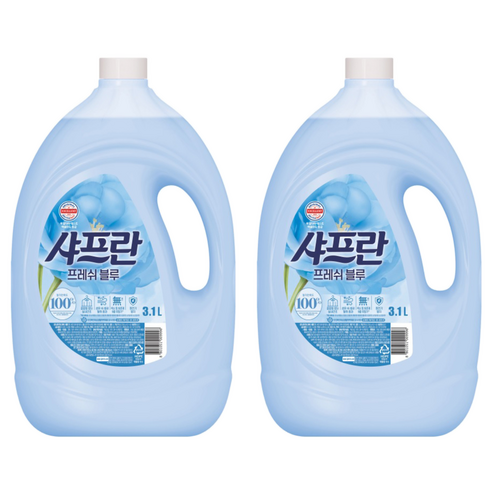 샤프란 섬유유연제 프레쉬 블루 본품, 3.1L, 2개