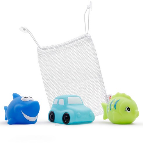 예꼬맘 LED 목욕 물놀이 장난감 프렌즈 3종 + 그물망 A세트, 열대어(그린), 자동차(블루), 상어(블루)
