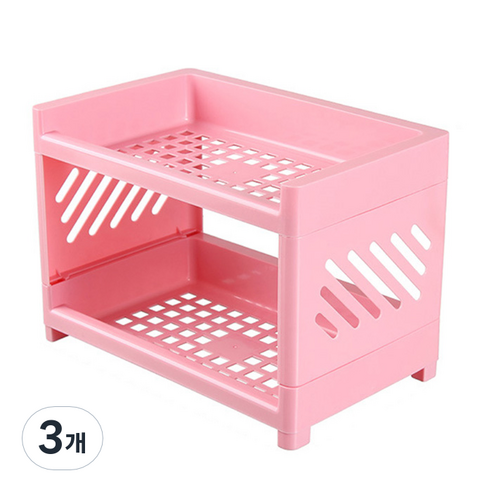 책상 이중 수납함, 핑크, 3개