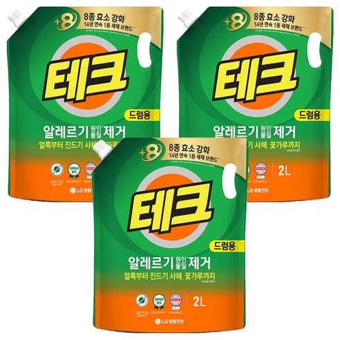 [비건라이프] 테크 알레르기 원인물질 제거 드럼용 액상세제 리필, 2L, 3개