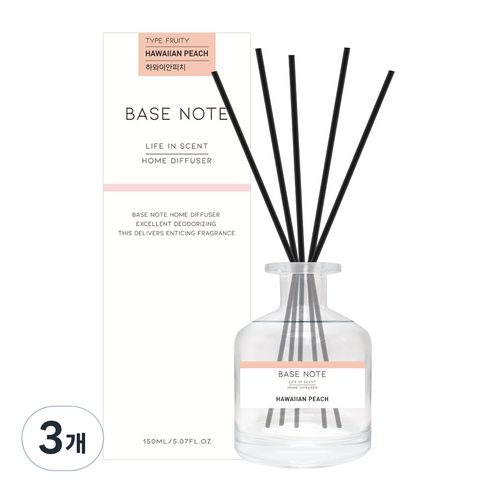 베이스노트 홈 디퓨져 150ml, 하와이안피치, 3개