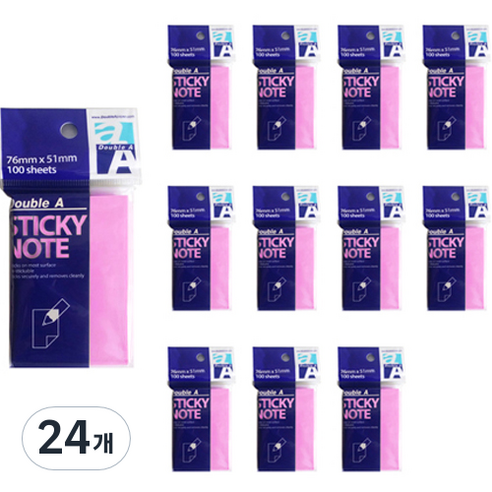 더블에이 스티키 노트 76 x 51 mm, 24개, 네온마젠타