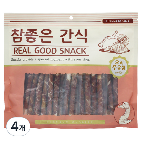 참좋은간식 강아지 건조간식, 오리우유껌, 600g, 4개
