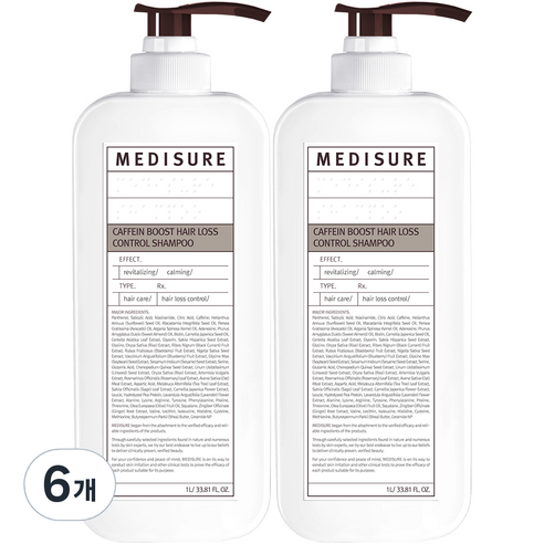 메디슈어 카페인 부스트 탈모 샴푸, 1000ml, 6개