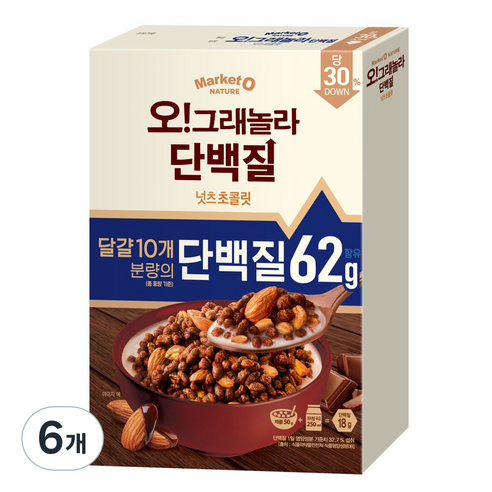 오리온 오그래놀라 단백질 시리얼 넛츠초콜릿, 330g, 6개
