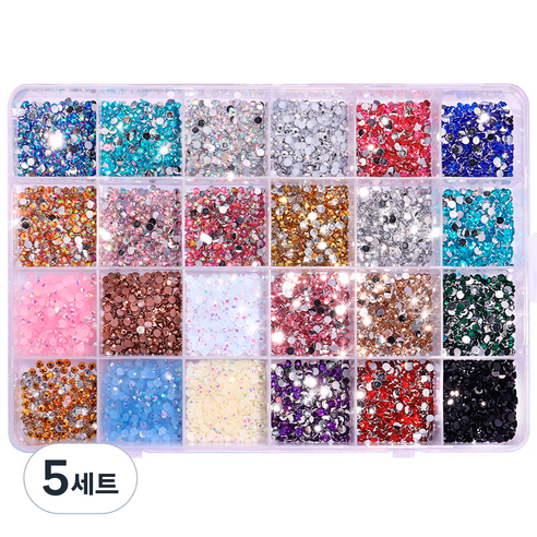 메이브라운 네일스톤 큐빅 비즈공예 대용량 24종 세트 A 베이직, 5세트, 혼합색상