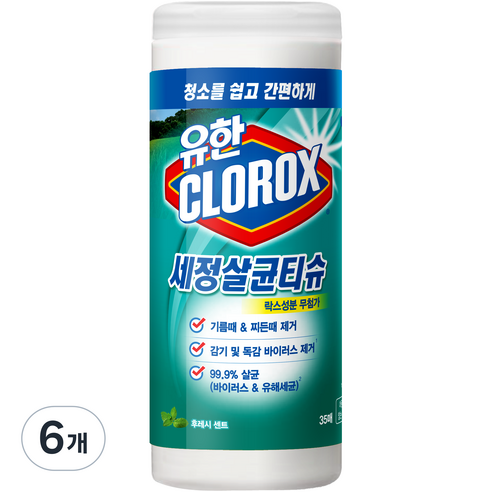 유한크로락스 세정살균티슈 후레쉬 센트 35매, 6개