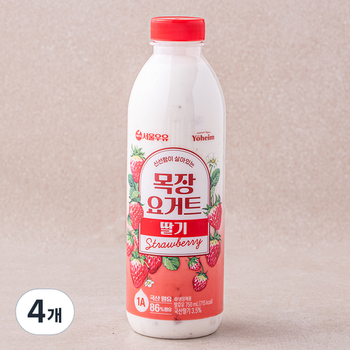 서울우유 신선함이 살아있는 목장요거트 딸기, 750ml, 1개입, 4개