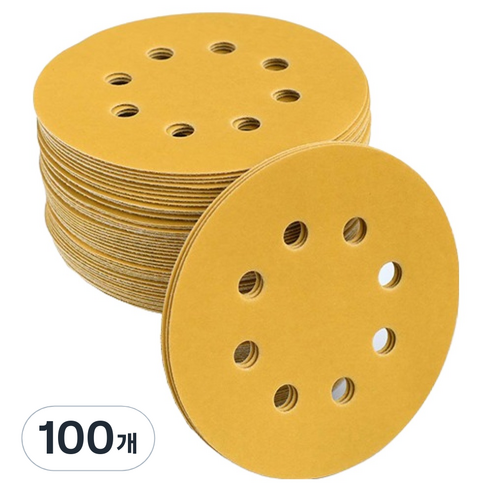 OON 8홀 원형 100방 샌딩 페이퍼 골드 125mm, 100개
