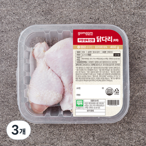 무항생제 인증 닭다리 (북채) (냉장), 400g, 3개
