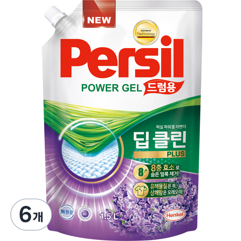 퍼실 딥클린 플러스 라벤더향 드럼용 액상세제 리필, 1.5L, 6개
