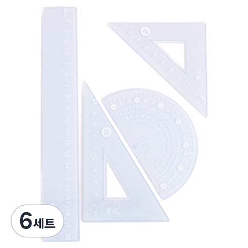 파스텔 자 + 삼각자 + 각도기 세트, 블루, 6세트