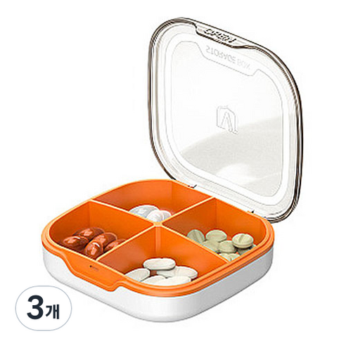 투명 배색 알약 케이스 4칸 화이트, 3개
