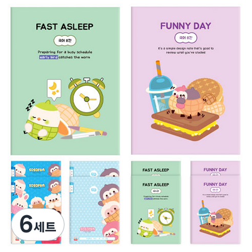 다다 피넛패밀리 국어 8칸 슬림초등노트 2종 x 5p 세트, 혼합색상, 6세트