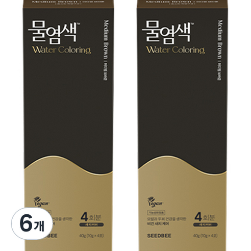 씨드비 물염색 비건 새치커버 염색약 4회분 10g, 미디엄브라운, 6개