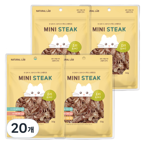 내츄럴랩 미니 스테이크 고양이 간식, 혼합맛(오리/대구), 50g, 20개