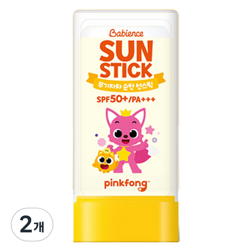 베비언스 유아용 핑크퐁 무기자차 선스틱 SPF50+ PA+++, 20g, 2개