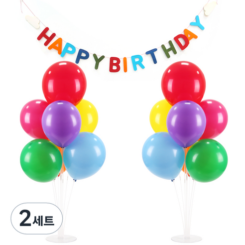 파티 가랜드 풍선스탠드 세트, 레인보우 랜덤발송(풍선), 레인보우(가랜드), 2세트