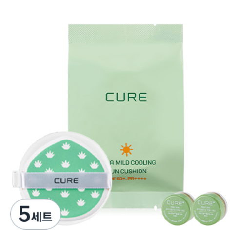 김정문알로에 라 센스 로에 큐어 아쿠아 마일드 쿨링 선쿠션 SPF50+ PA++++ 리필용 + 미니 2X 크림 3.5g x 2p 세트, 5개