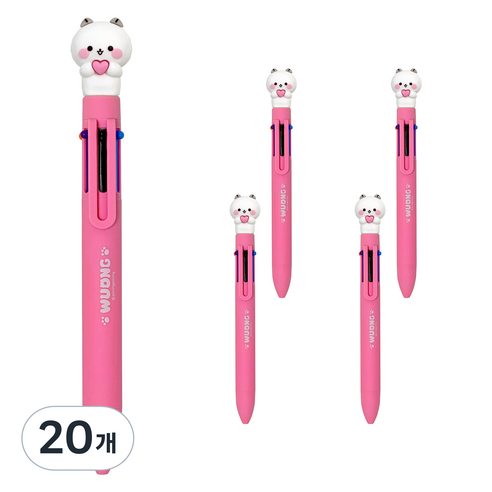 다꾸 캐릭터 우옹이 6색 볼펜 0.7mm, 하트 고양이, 20개