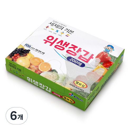 세제의기본 아피스 위생장갑 200매 1개 1개 200매, 200개입, 6개