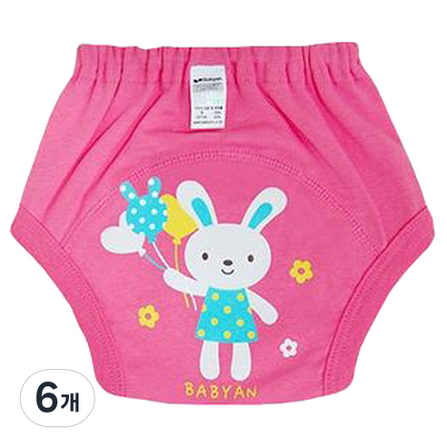 베이비앙 배변훈련팬티, 딥핑크(토끼), 6개