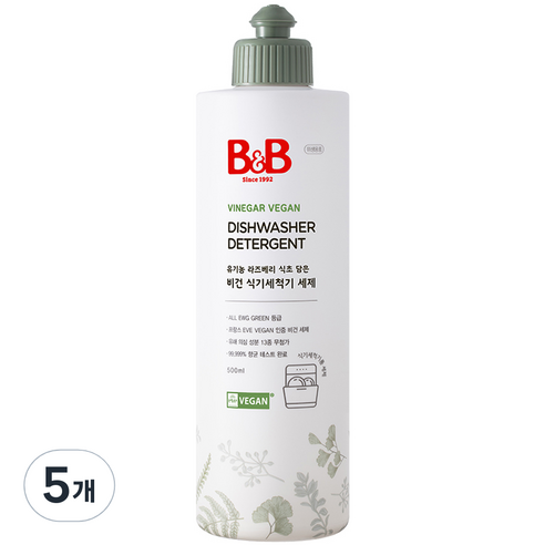 비앤비 비건 식기세척기 세제 용기형, 500ml, 5개