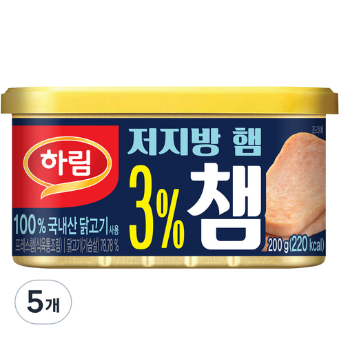 하림 3% 챔 닭가슴살 햄 통조림, 5개, 200g