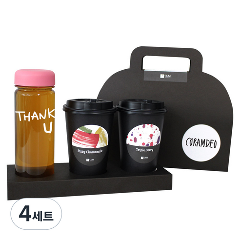 1AM 쥬뗌므 블랜딩 프리미엄 차세트 분홍뚜껑, 보틀 + 스티커 THANK U + 루비 캐모마일 3p + 트리플 베리 3p + 패키지 블랙 Coramdeo, 4세트