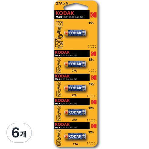 코닥 MAX 27A(MN27) 12V 알카라인 특수건전지, 6개, 5개입