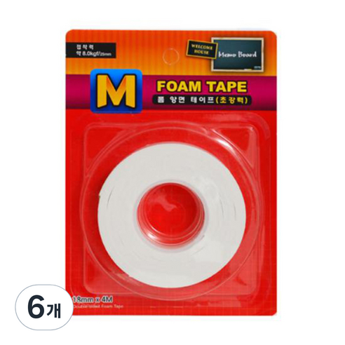 M시리즈 아크릴폼 양면 테이프 초강력 18mm x 4m, 6개