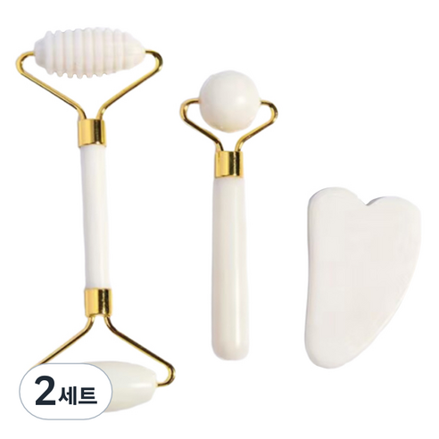 포근상점 얼굴 마사지 페이스 롤러 하트 괄사 3종 세트, 2세트, 백색