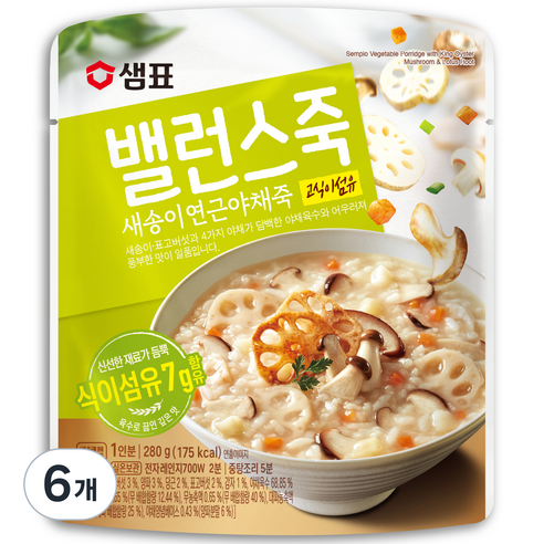 샘표 밸런스 새송이 연근 야채죽, 280g, 6개