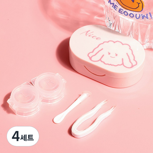 특별한상점 캐릭터렌즈통 렌즈 보관함 + 렌즈집게 세트, 핑크, 4세트