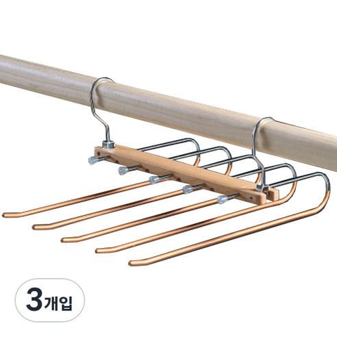 더플로우 간편하게 걸고 빼고 수납하기 좋은 너도밤 나무 바지 걸이, B타입 골드, 3개입