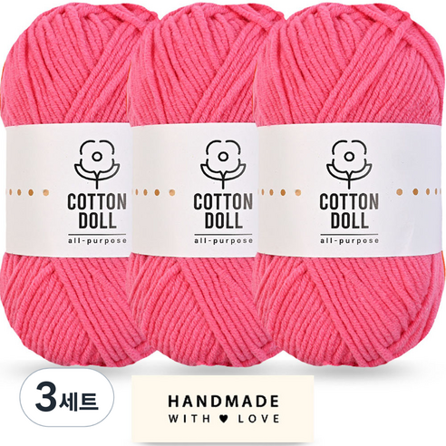니뜨 코튼돌실 50g x 3p + 코튼 라벨 세트, 3세트, 14 꽃핑크