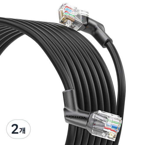 벤션 360도 회전 꺽임형 CAT6A OFC 코어 초고속 기가 랜선, 블랙, 2개, 1m