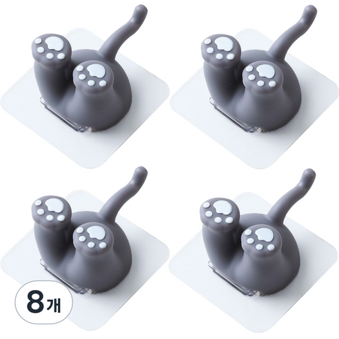 솔브리빙 귀여운 엉덩이 욕실 부착형 칫솔꽂이 걸이 거치대, 그레이 고양이, 8개