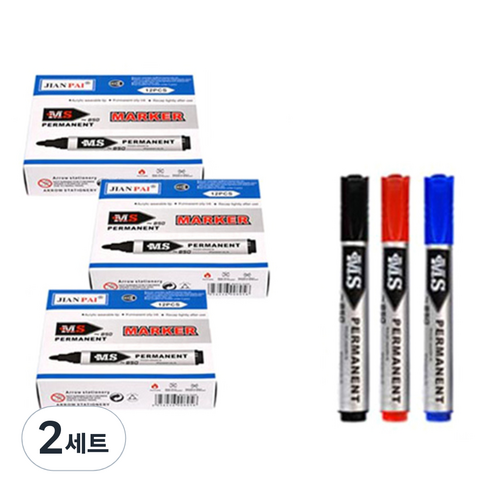 블루마토 유성매직 B세트 MS850 흑색 12p + 청색 12p + 적색 12p, 혼합 색상, 2세트